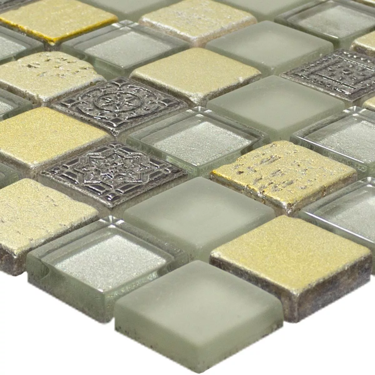 Glas Natursten Mosaik Shibuya Guld Beige Brun