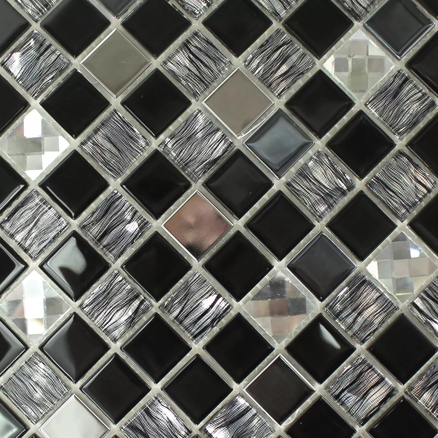 Glas Rostfritt Stål Mosaik Självhäftande Svart Silver