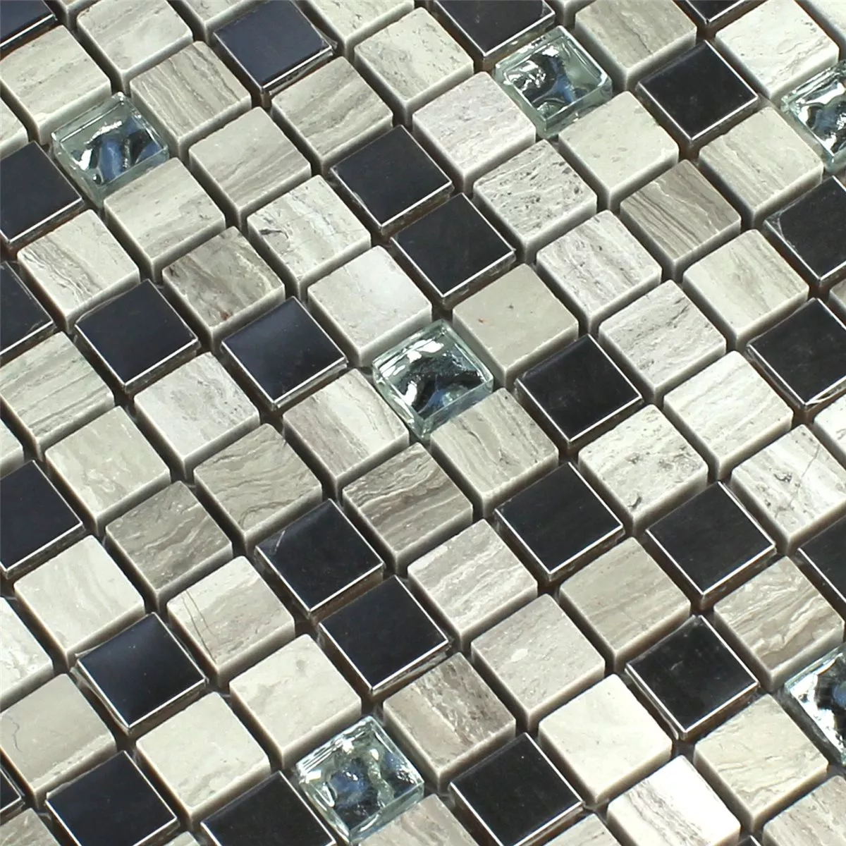Mosaik Glas Sandsten Rostfritt Stål Grå 15x15x8mm
