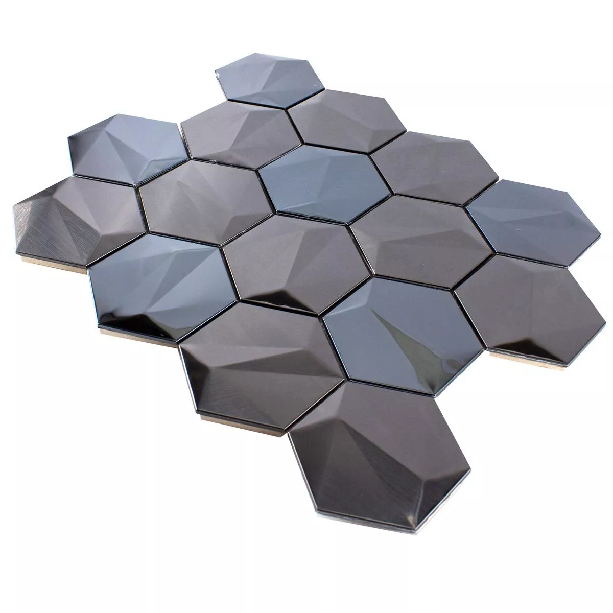 Prov Rostfritt Stål Mosaik Durango Hexagon 3D Brun