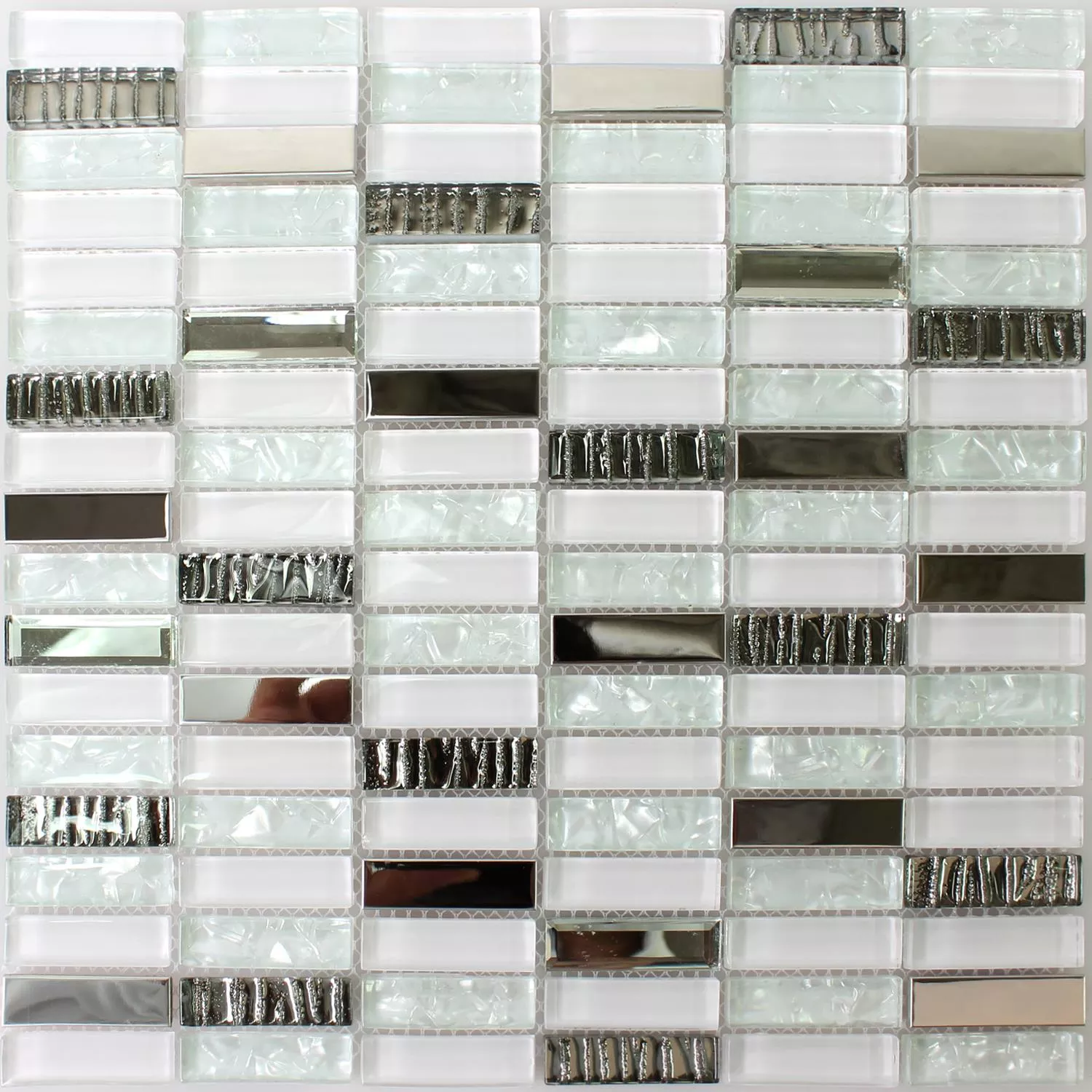 Prov Mosaik Glas Rostfritt Stål Vit Mix
