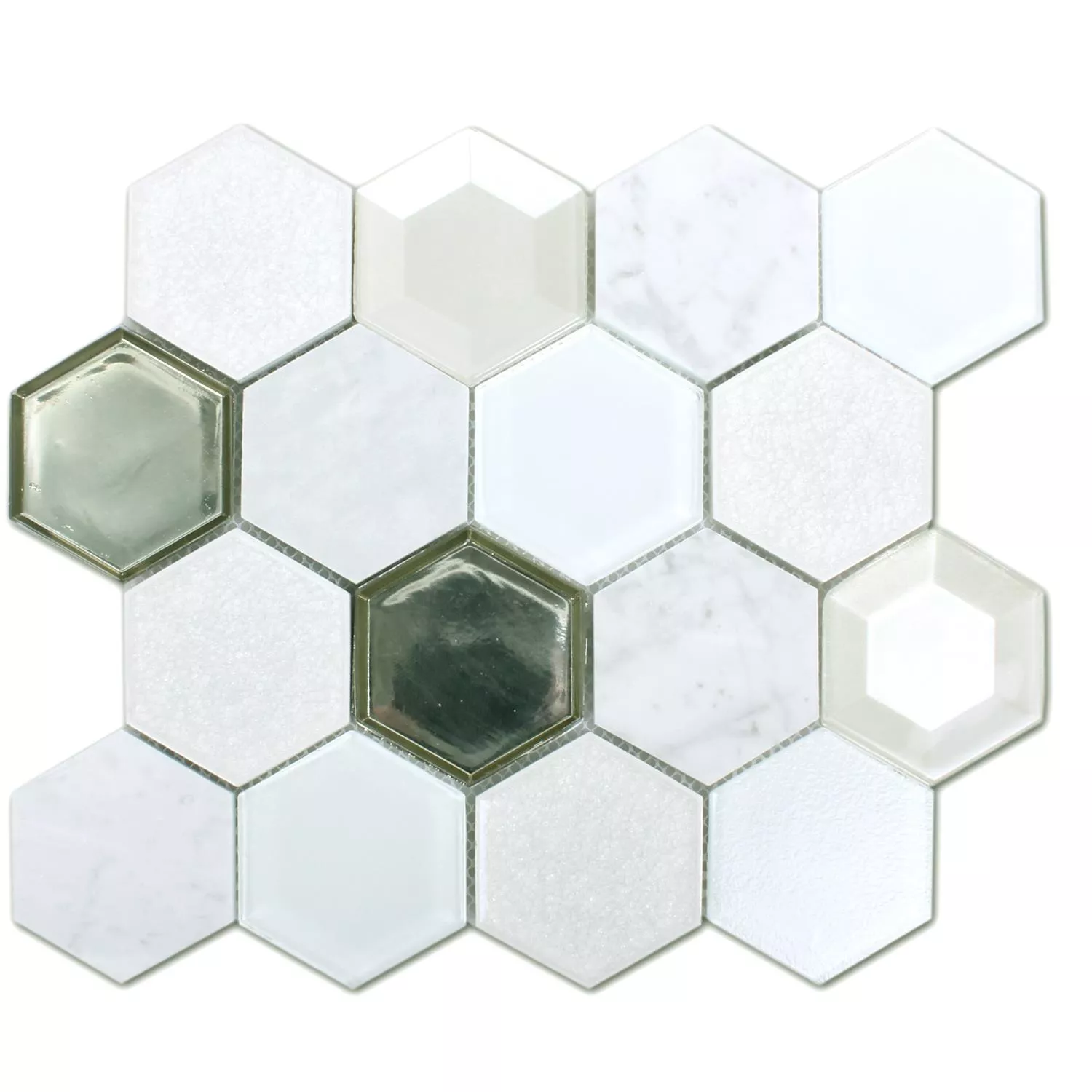 Prov Mosaik Concrete Glas Natursten 3D Vit