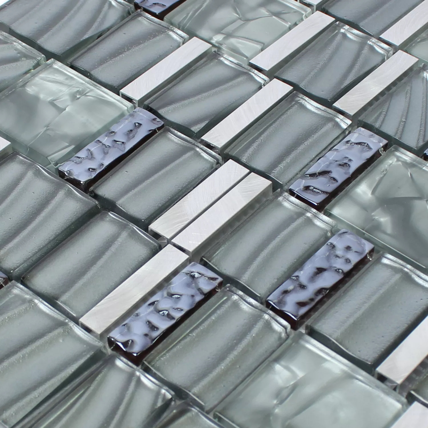 Mosaik Glas Aluminium Grå Silver Mix