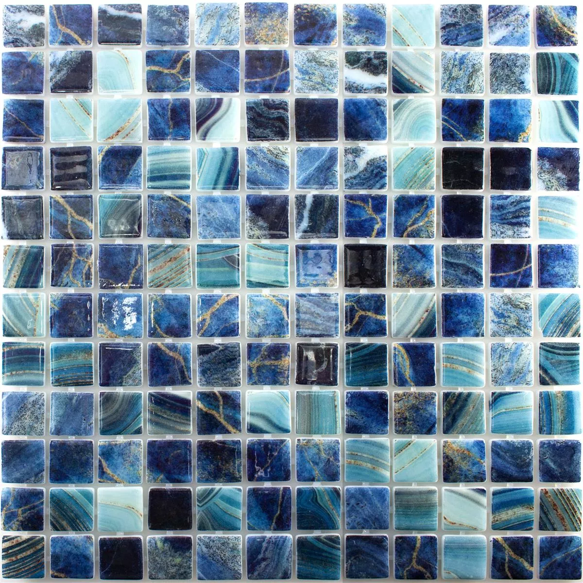Glas Swimmingpool Mosaik Baltic Blå Turkos 25x25mm