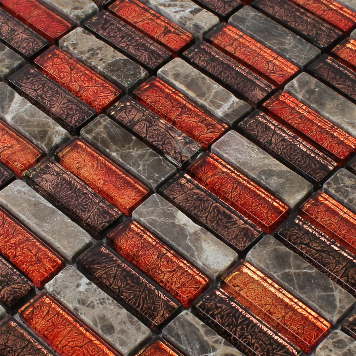 Mosaik Natursten Glas Röd Brun Stick