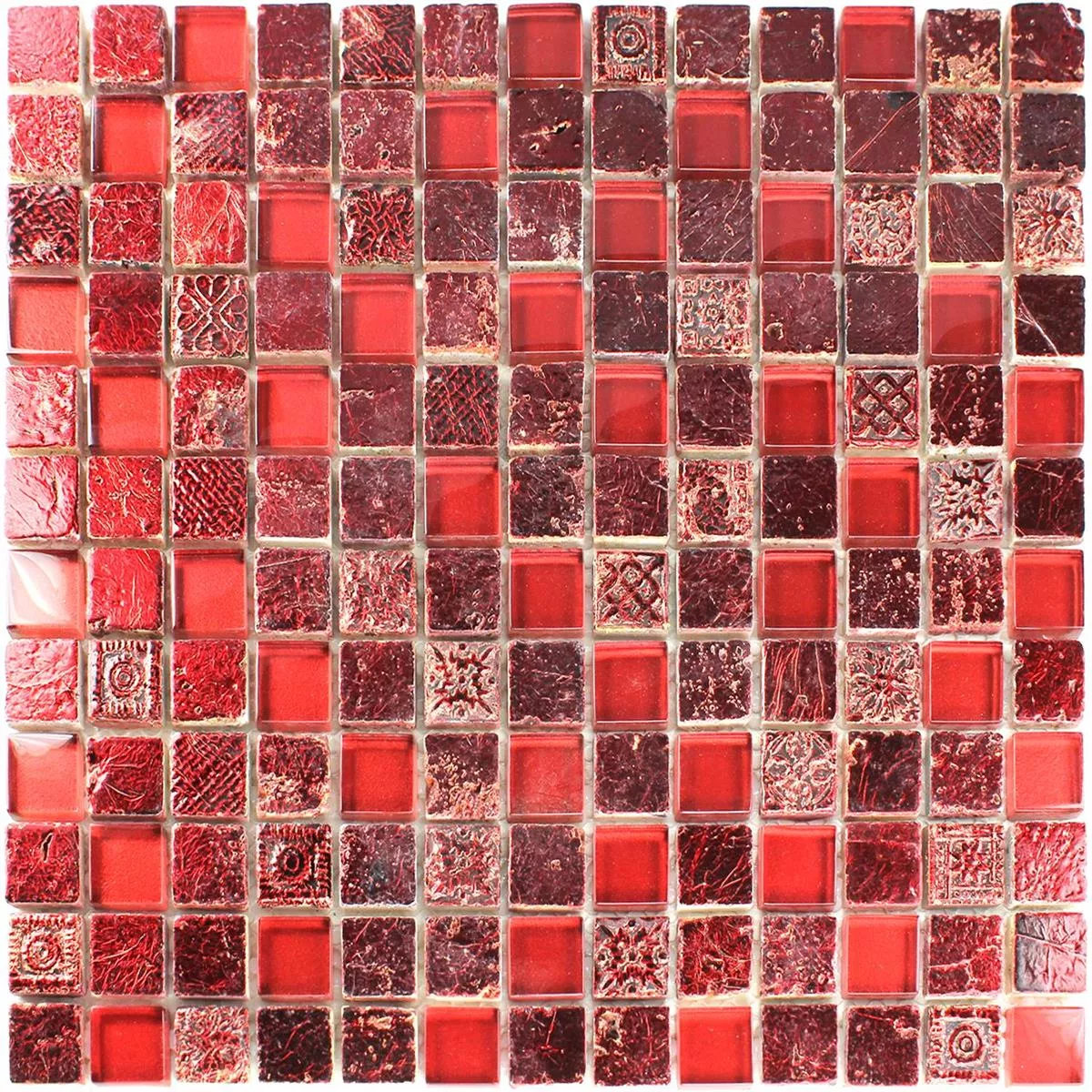 Mosaik Glas Kalksten Marmor Lava Röd Duo