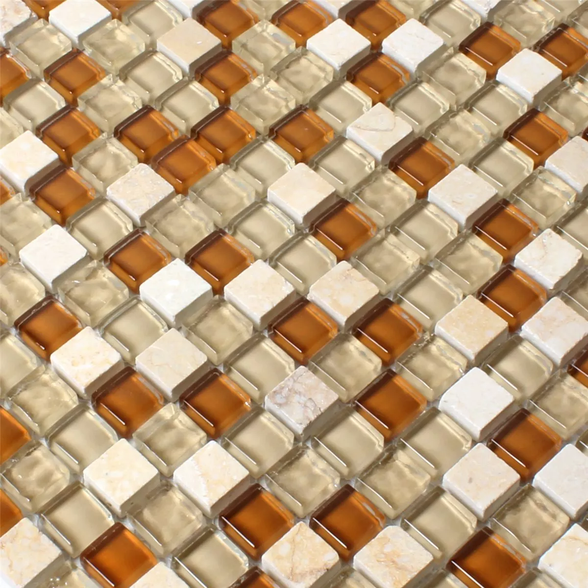 Mosaik Glas Marmor Brun Beige 15x15x8mm