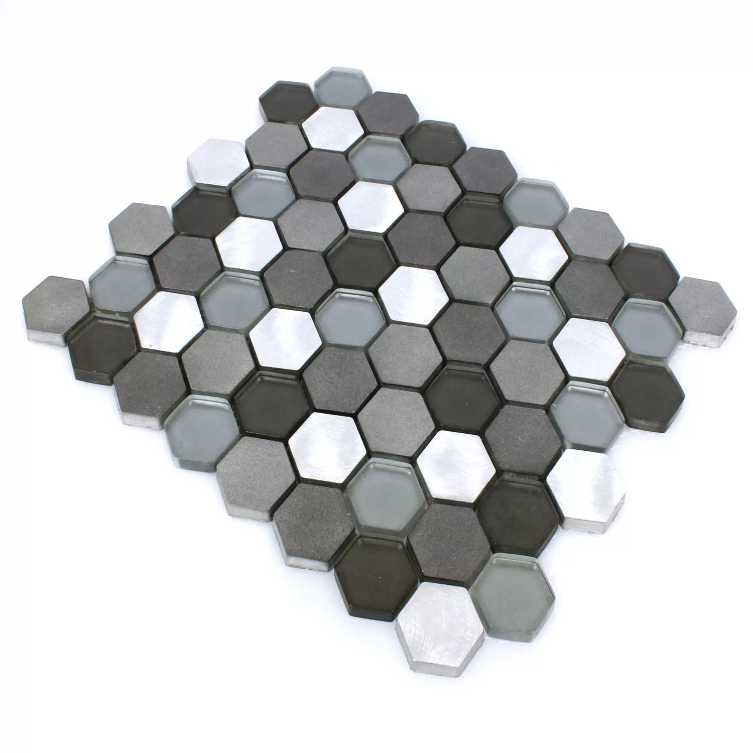 Prov Mosaik Glas Aluminium Angela Hexagon Svart Silver
