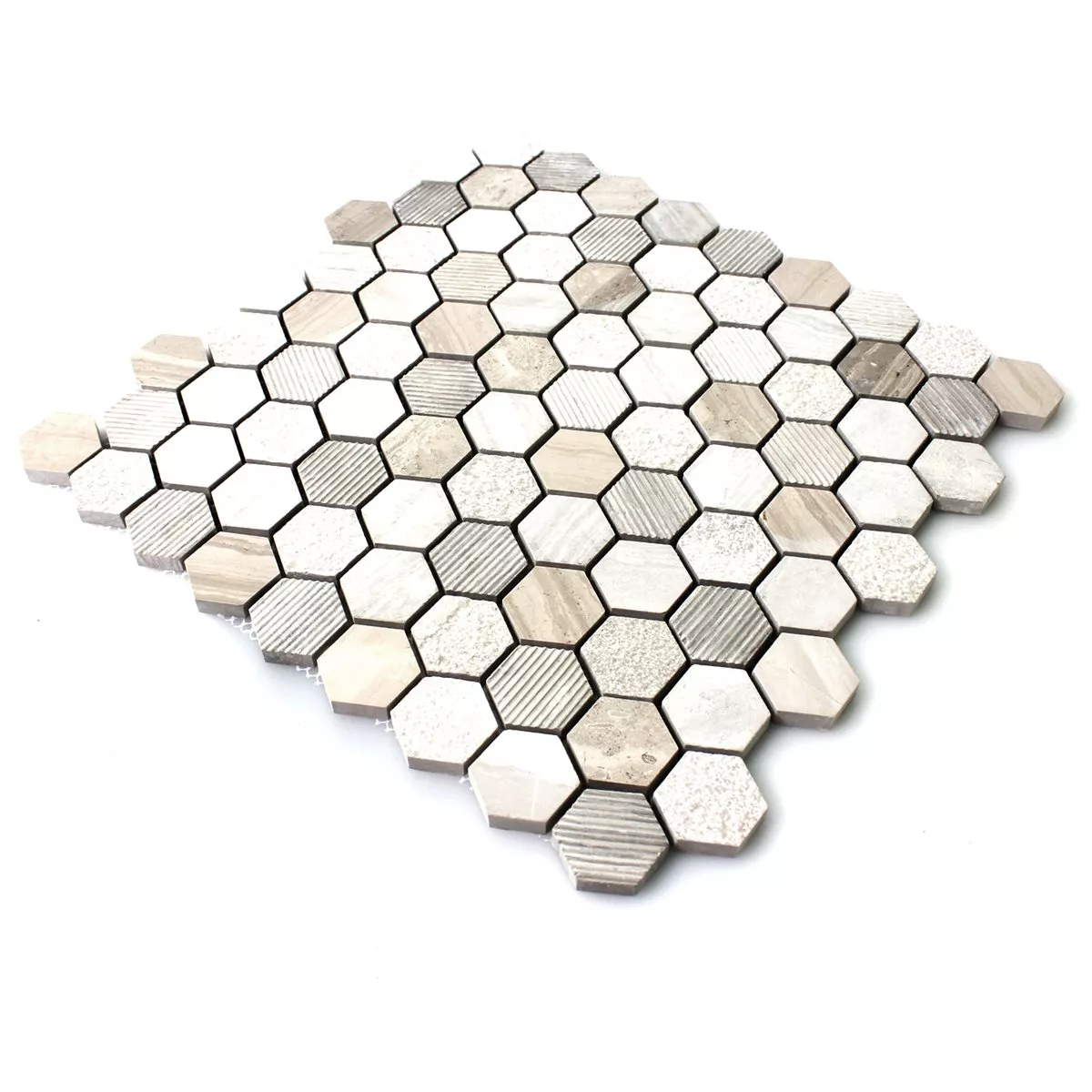 Mosaik Hexagon Natursten Beige Brun