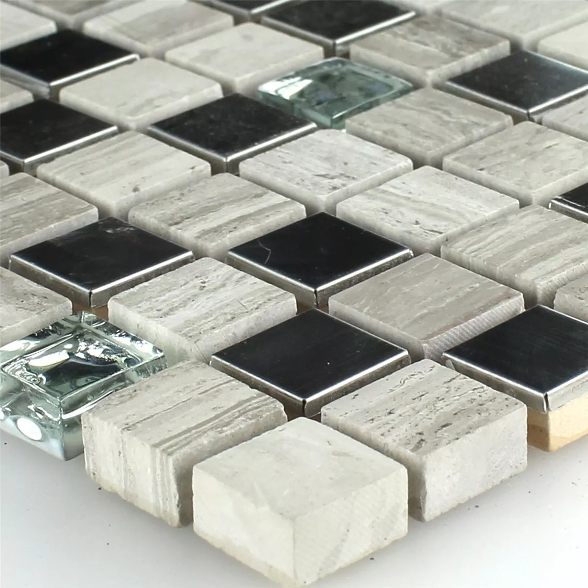 Mosaik Glas Sandsten Rostfritt Stål Grå 15x15x8mm