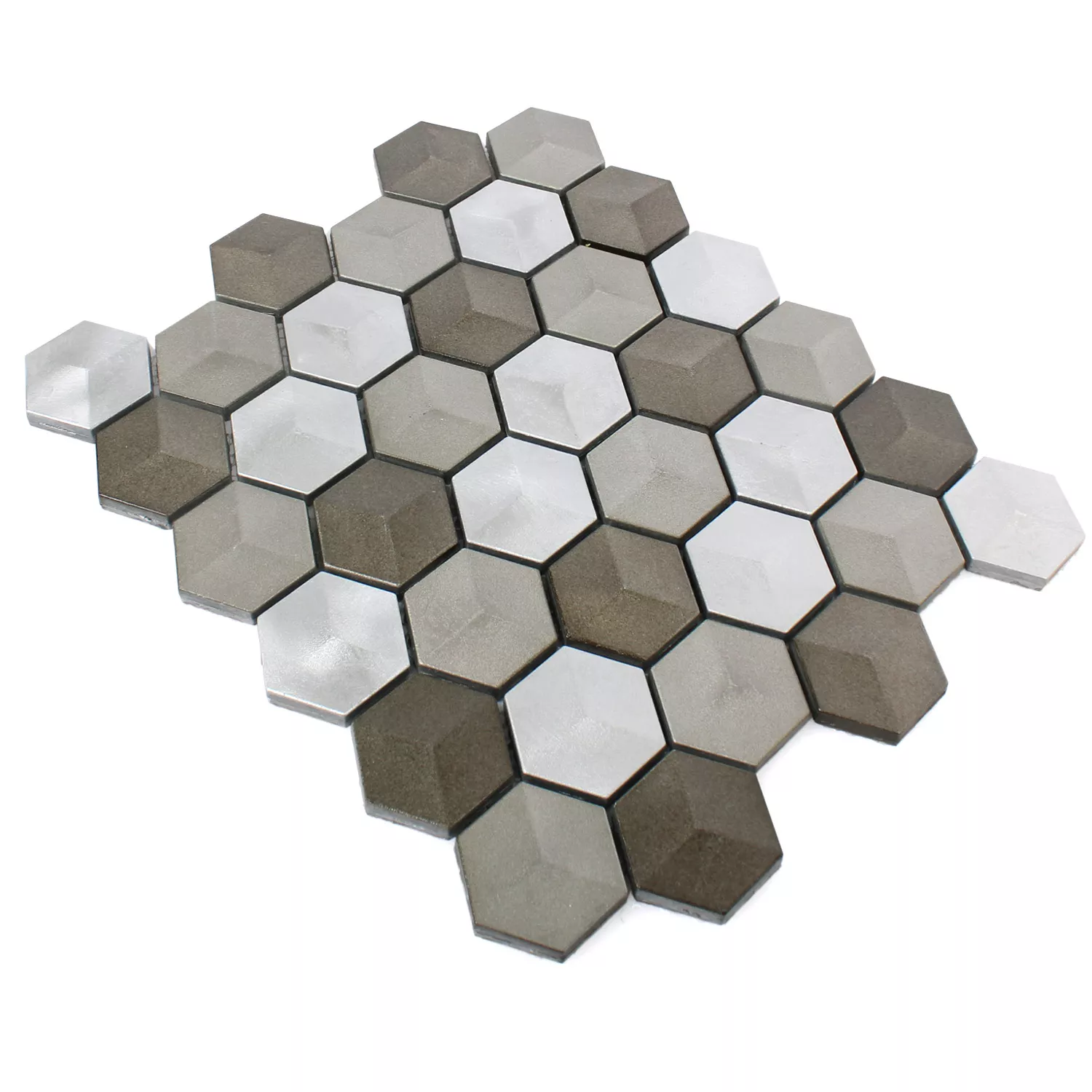 Mosaik Hexagon Kandilo Brun Silver
