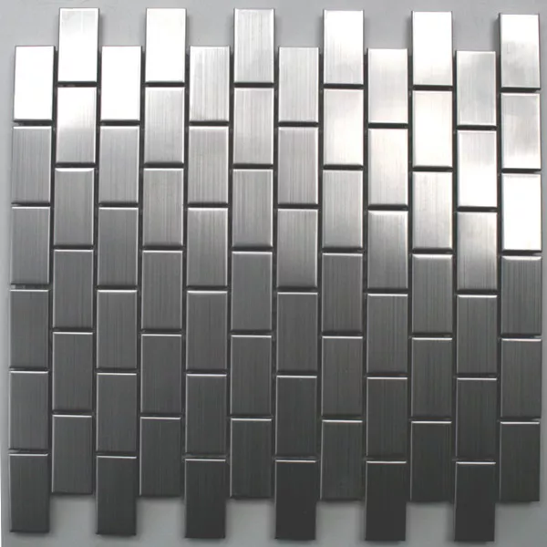 Mosaik Rostfritt Stål Silver Borstat Rektangel