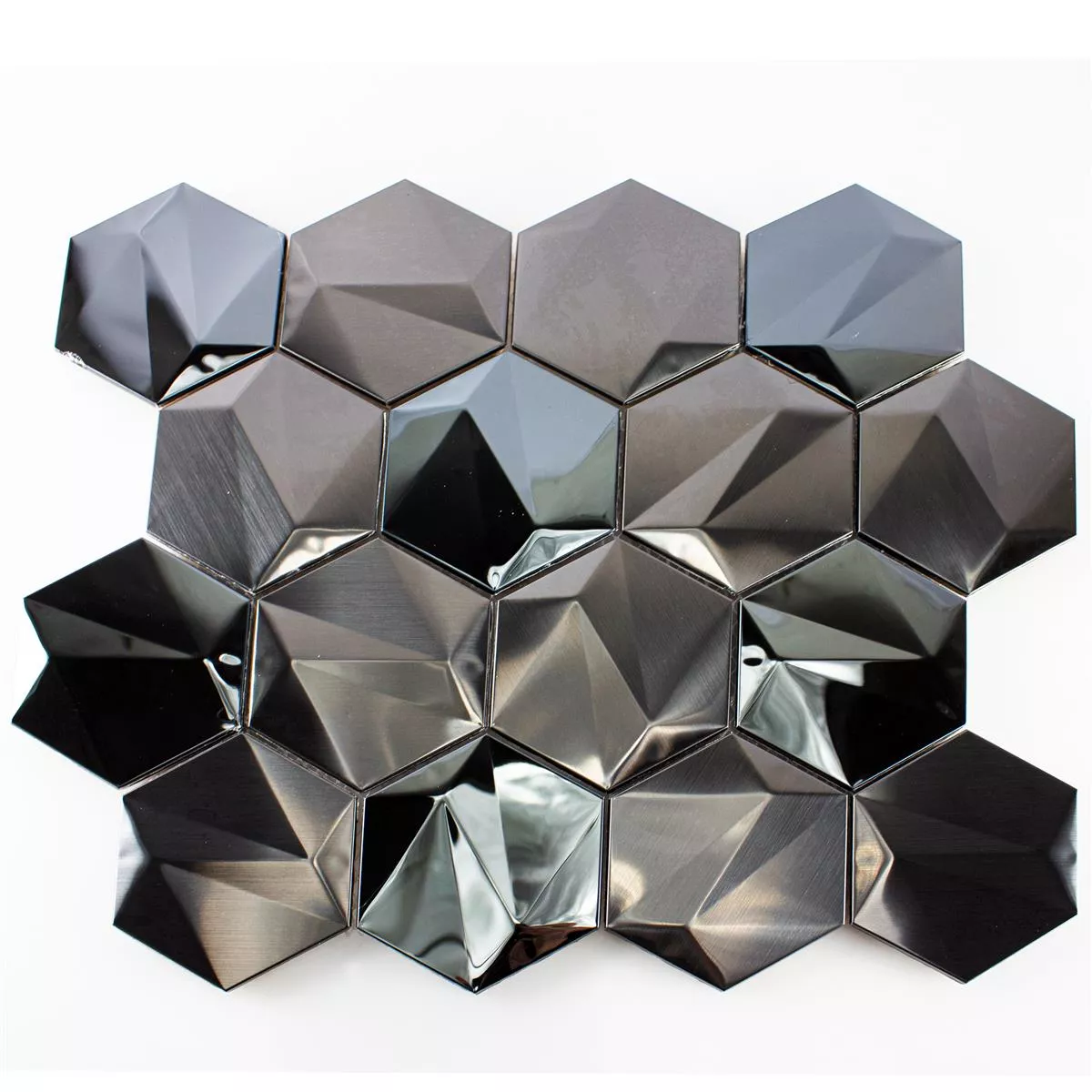 Prov Rostfritt Stål Mosaik Durango Hexagon 3D Brun