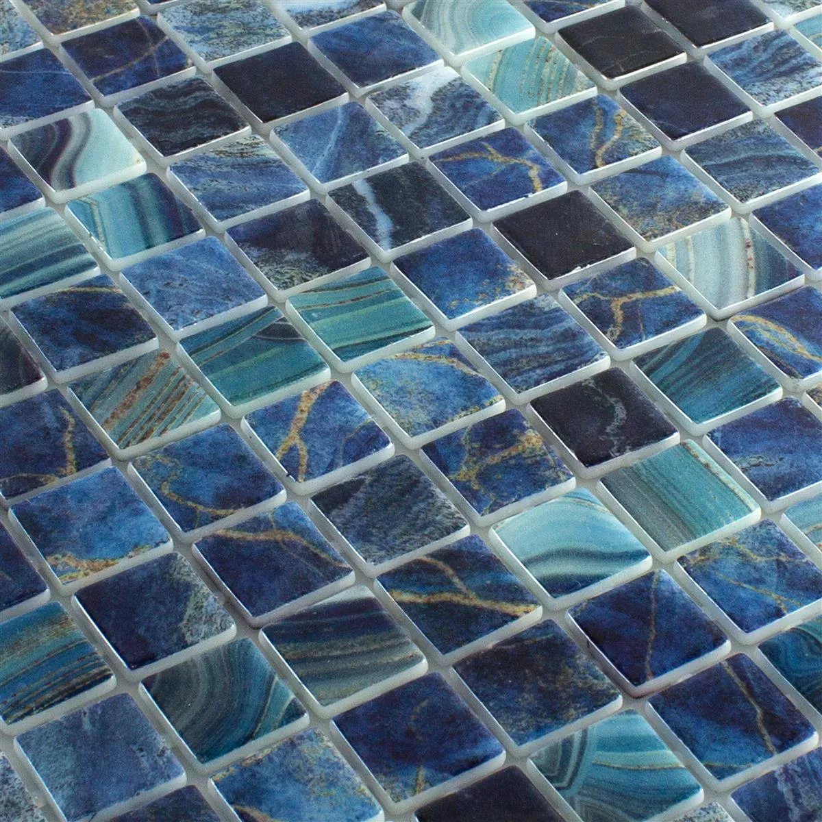 Glas Swimmingpool Mosaik Baltic Blå Turkos 25x25mm