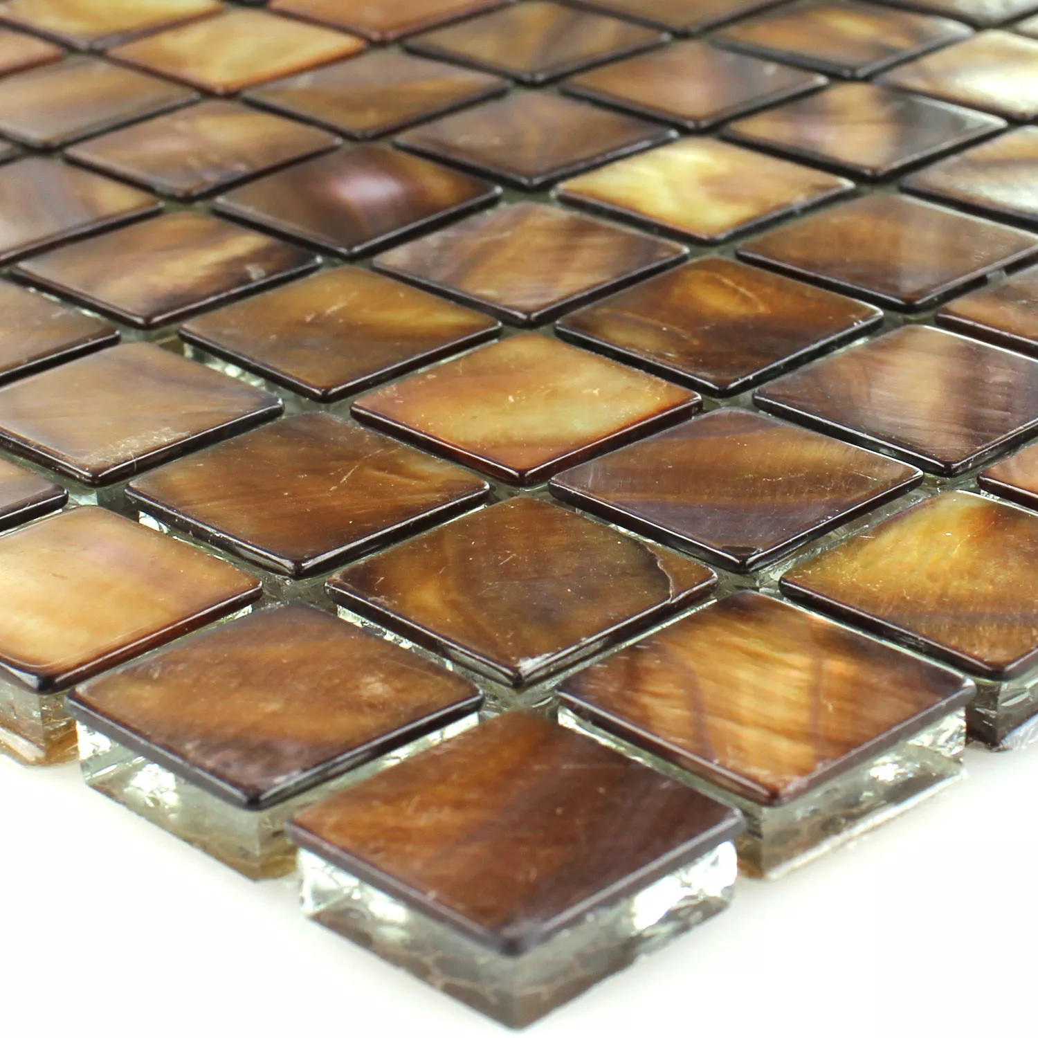 Mosaik Glas Pärlemor Effekt Brun Guld 23x23x8mm