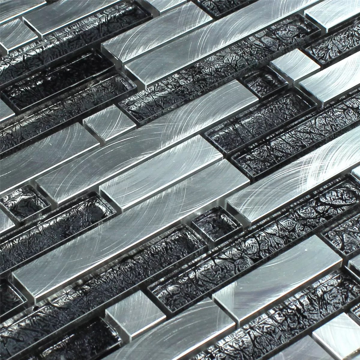 Prov Glas Aluminium Mosaik Svart Silver