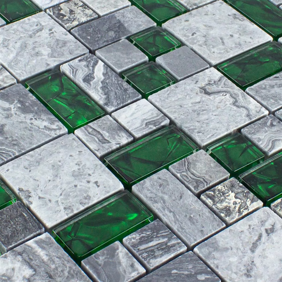 Glas Natursten Mosaik Plattor Sinop Grå Grön 2 Mix