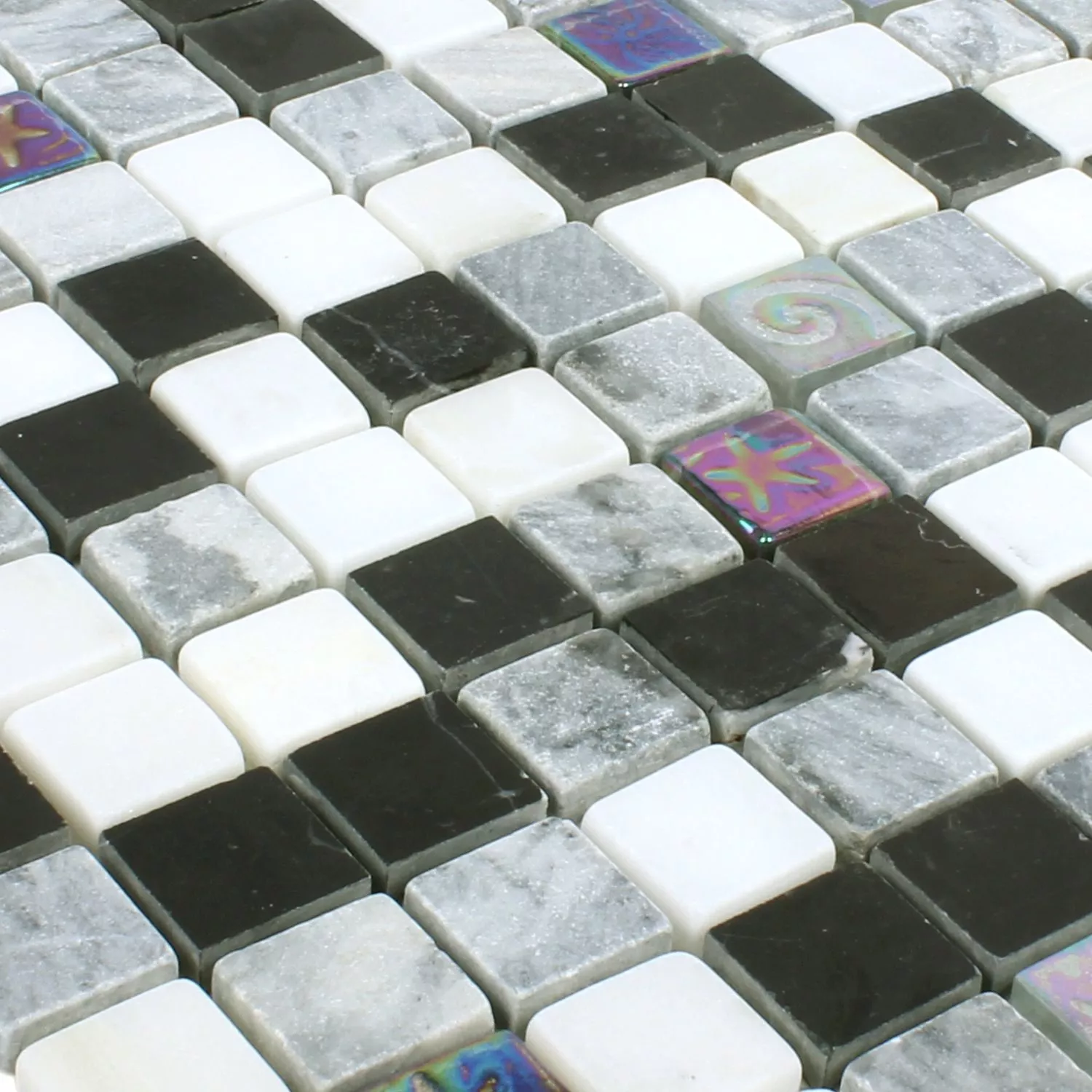 Mosaik Relief Marmor Glas Mix Svart Grå Vit