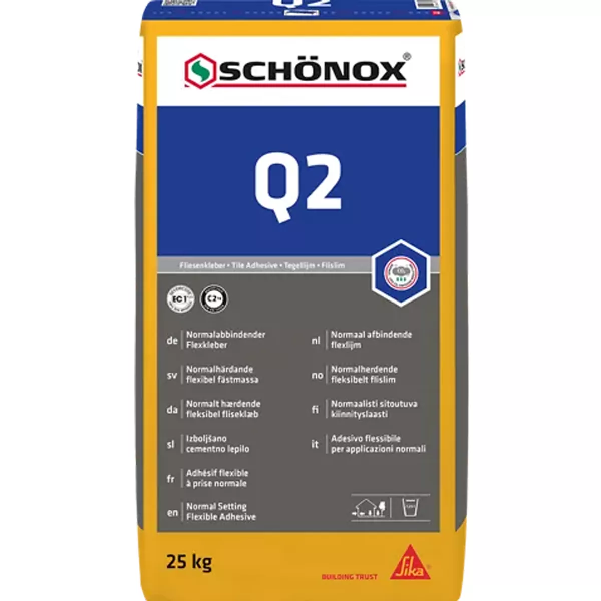 Schönox Q2 flexibelt lim för porslin och keramiska plattor C2TE (25 kg)