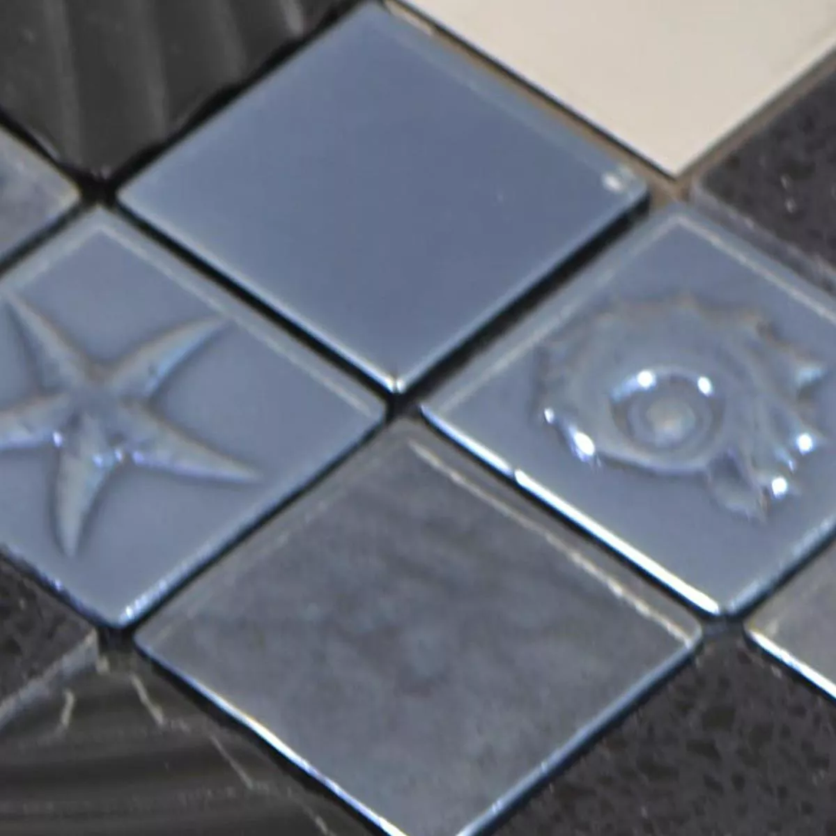Prov Glas Rostfritt Stål Natursten Mosaik Emporia Svart Silver