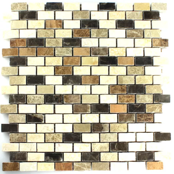 Mosaik Marmor Brun Beige Polerad 15x30x7mm