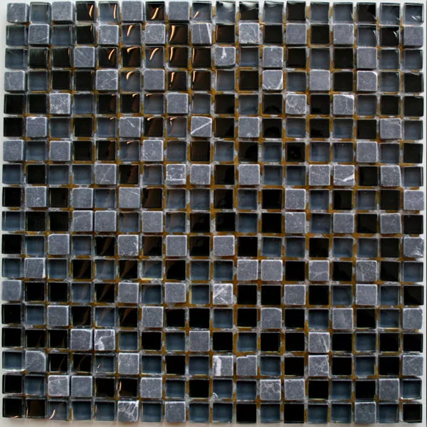 Mosaik Glas Marmor 15x15x8mm Svart Mix